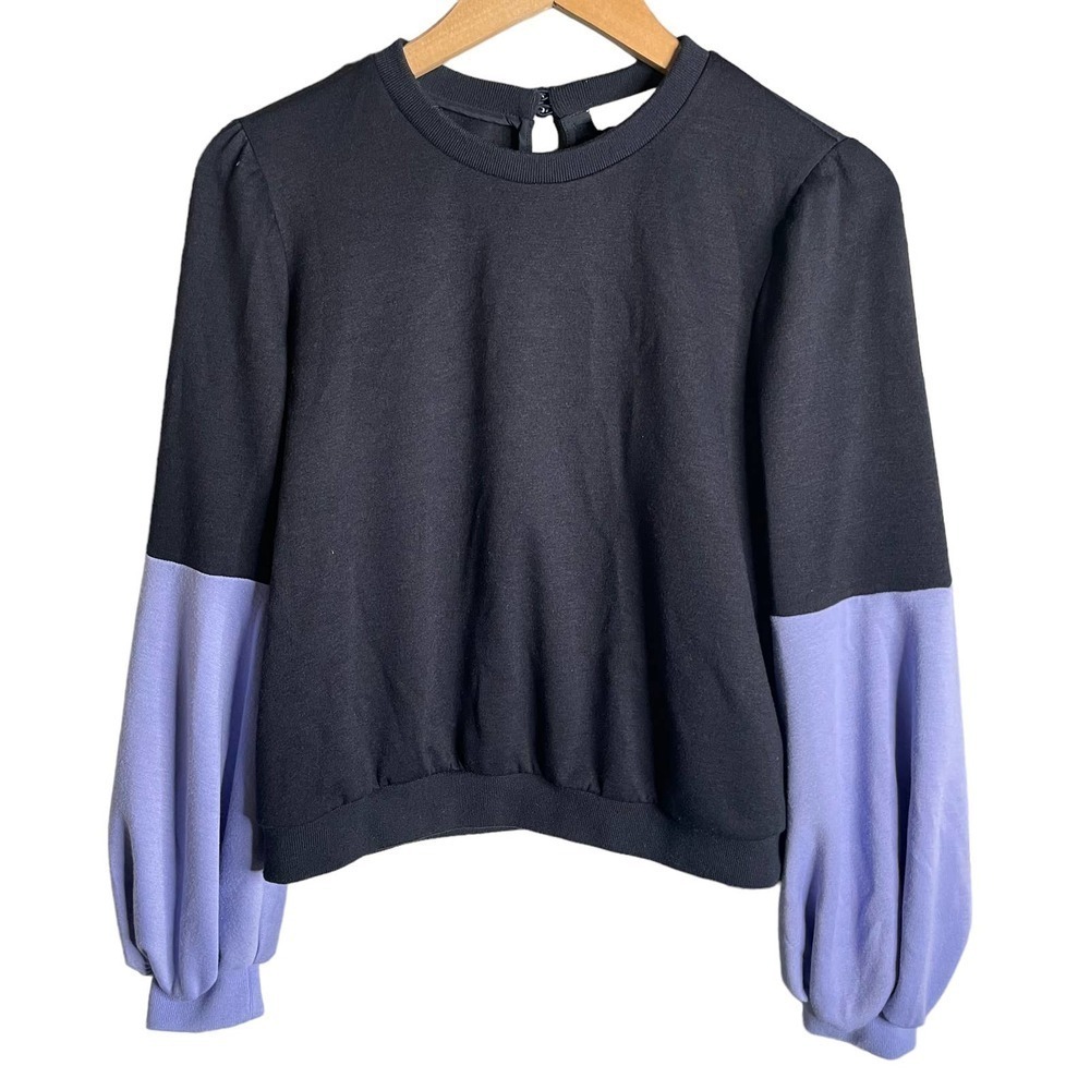 Pearl By Lela Rose Balloon Sleeve Sweater Black / Purple Size S - Picture 1 of 4